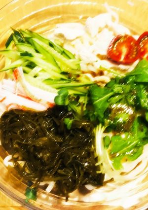 めかぶとサラダのうどん(流水麺)-レシピのメイン写真