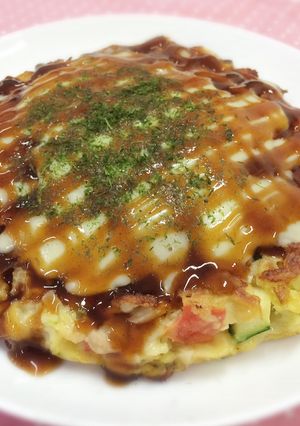 夏野菜で！トマトとズッキーニのお好み焼き-レシピのメイン写真