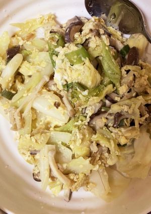 たまキャベツとキノコの炒め丼-レシピのメイン写真