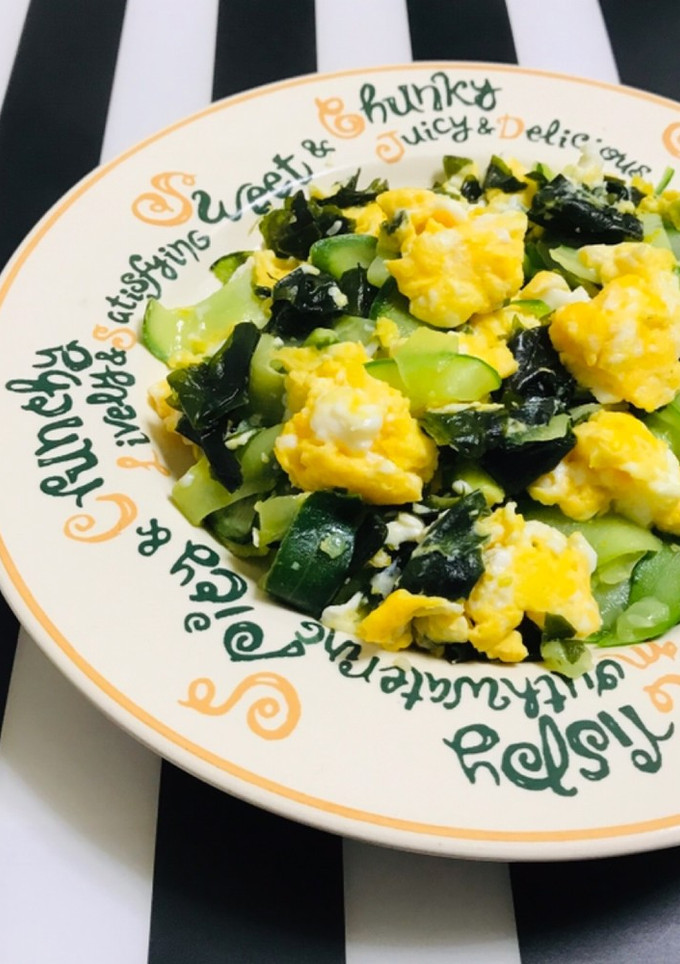 味付け簡単 胡瓜・ワカメ・卵の鶏がら炒め-レシピのメイン写真
