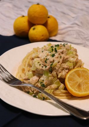 セロリとツナのゆずクリームパスタ-レシピのメイン写真
