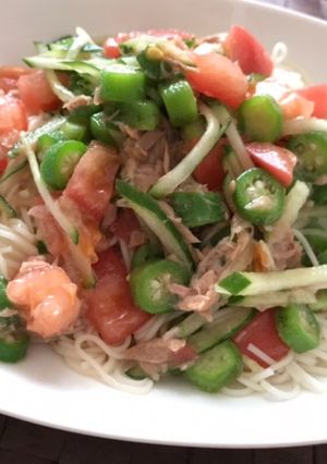 ツナトマきゅうり&オクラで簡単そうめん♪-レシピのメイン写真