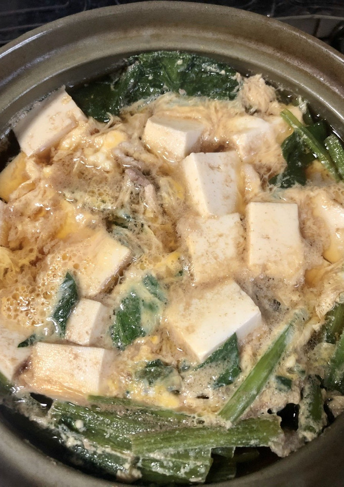 【簡単】小松菜と豚肉•とうふの卵とじ煮-レシピのメイン写真