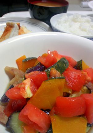 夏野菜と豚肉の揚げ浸し甘酢味-レシピのメイン写真