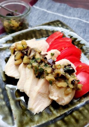 焼きなすドレッシングのしっとりチキン-レシピのメイン写真