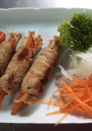 ＃ヘルシー＃時短えのきと人参の豚肉巻き-レシピのメイン写真
