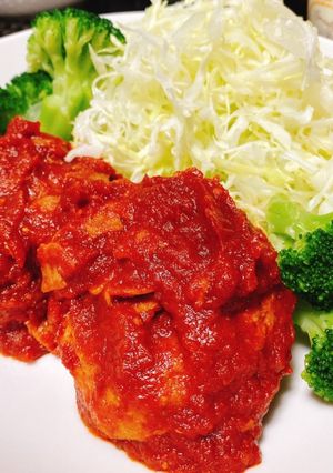 豚ひき肉で♡トマト煮込みハンバーグ-レシピのメイン写真