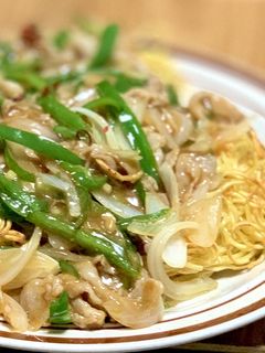 青椒肉絲風あんかけかた焼きそば-レシピのメイン写真