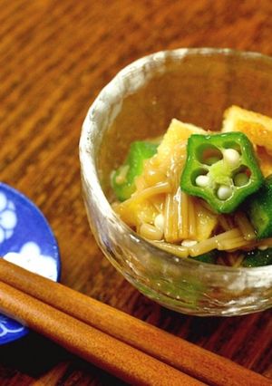 焼き油揚げとおくらのなめ茸和え-レシピのメイン写真