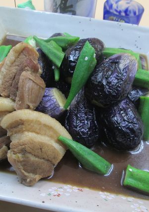 ヘタ紫茄子の揚げ茄子と豚三枚肉の煮物-レシピのメイン写真