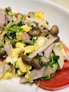 豆苗としめじとハムで簡単美味炒め-レシピのメイン写真