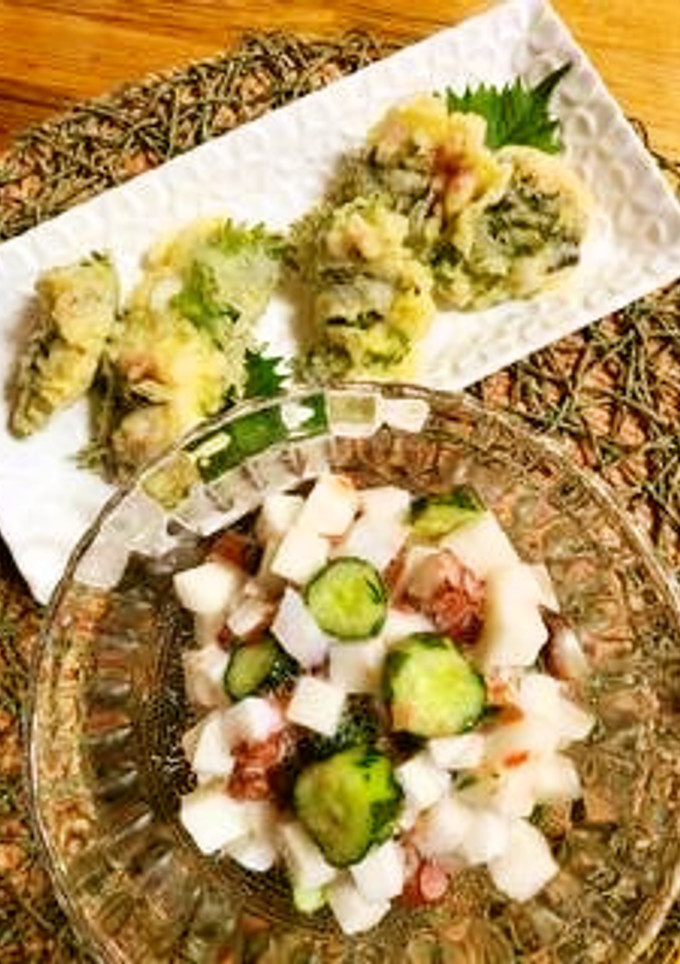 白身魚の天ぷらとたこの梅肉和え-レシピのメイン写真