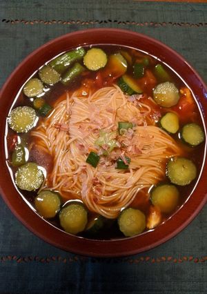 きゅうりとししとうのトマトにゅうめん-レシピのメイン写真