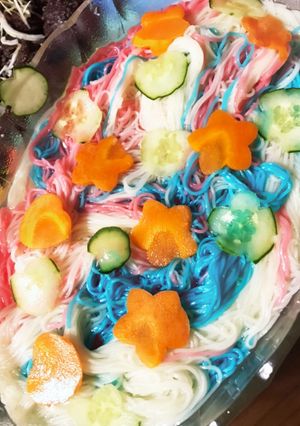 食紅で！七夕　カラーそうめん-レシピのメイン写真