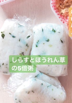 9ヶ月 離乳食 しらすとほうれん草5倍粥-レシピのメイン写真