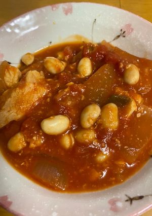 鶏ハムとトマト缶の煮込み-レシピのメイン写真