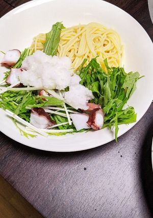 超簡単！タコと水菜の冷製パスタ-レシピのメイン写真