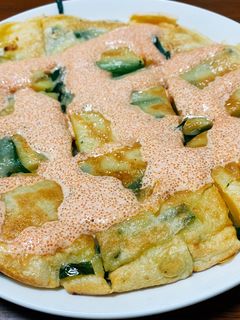 もちもちチヂミのめんたいマヨソース掛け-レシピのメイン写真