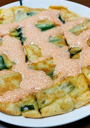 もちもちチヂミのめんたいマヨソース掛け-レシピのメイン写真