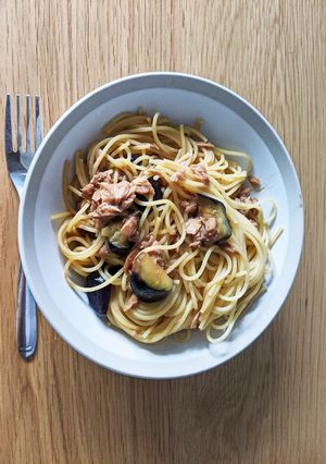 ナスとツナのにんにく醤油パスタ-レシピのメイン写真