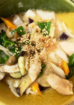 全てレンジ胸肉なす梅生姜照り焼青椒肉絲風-レシピのメイン写真