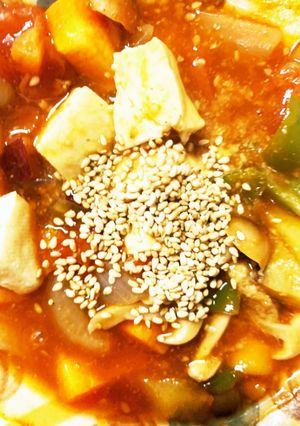 レンジさつま芋豚こまビビンバ味青椒肉絲風-レシピのメイン写真