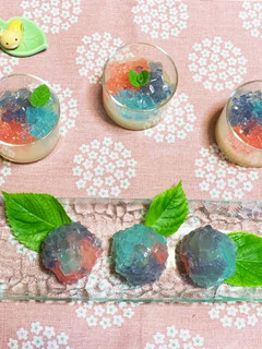 涼しげな夏菓子♪紫陽花*水ようかん*饅頭-レシピのメイン写真
