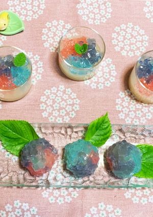 涼しげな夏菓子♪紫陽花*水ようかん*饅頭-レシピのメイン写真