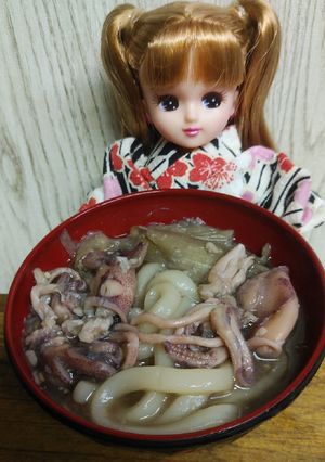 リカちゃん♡イカの墨煮を利用しておうどん-レシピのメイン写真