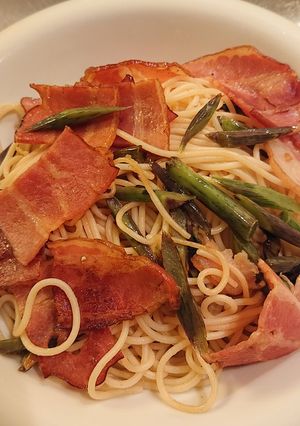 金時草とベーコンのパスタ-レシピのメイン写真