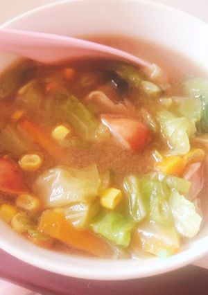 ラーメンの残り汁で具沢山スープ-レシピのメイン写真