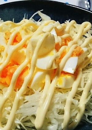 千キャベツにゆで卵＆マヨ＆ウスターS♬︎-レシピのメイン写真