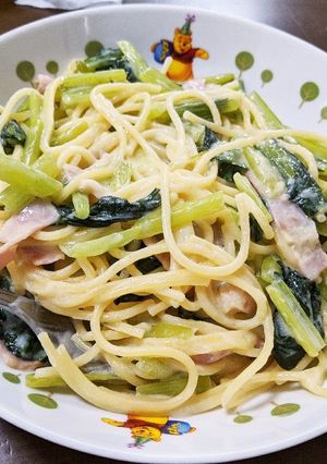 ホットクック小松菜ベーコンクリームパスタ-レシピのメイン写真