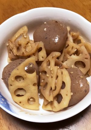 ピリ辛玉こんにゃくれんこん-レシピのメイン写真