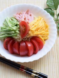 冷やし中華(ハム、きゅうり、トマト、卵)-レシピのメイン写真