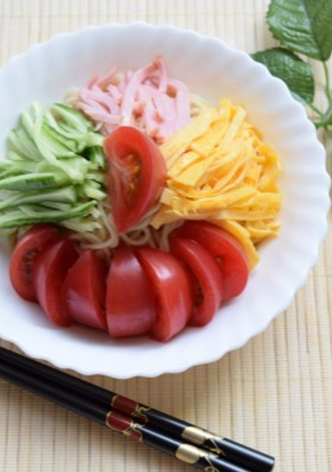 冷やし中華（ハム、きゅうり、トマト、卵）-レシピのメイン写真