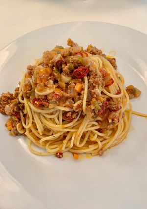 簡単でうまいパスタ!ミートペペロンチーノ-レシピのメイン写真