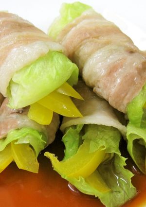 ポン酢で美味しいレタスとパプリカの豚巻き-レシピのメイン写真