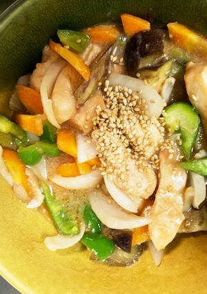 レンジ胸肉なすチリソース風味青椒肉絲風-レシピのメイン写真
