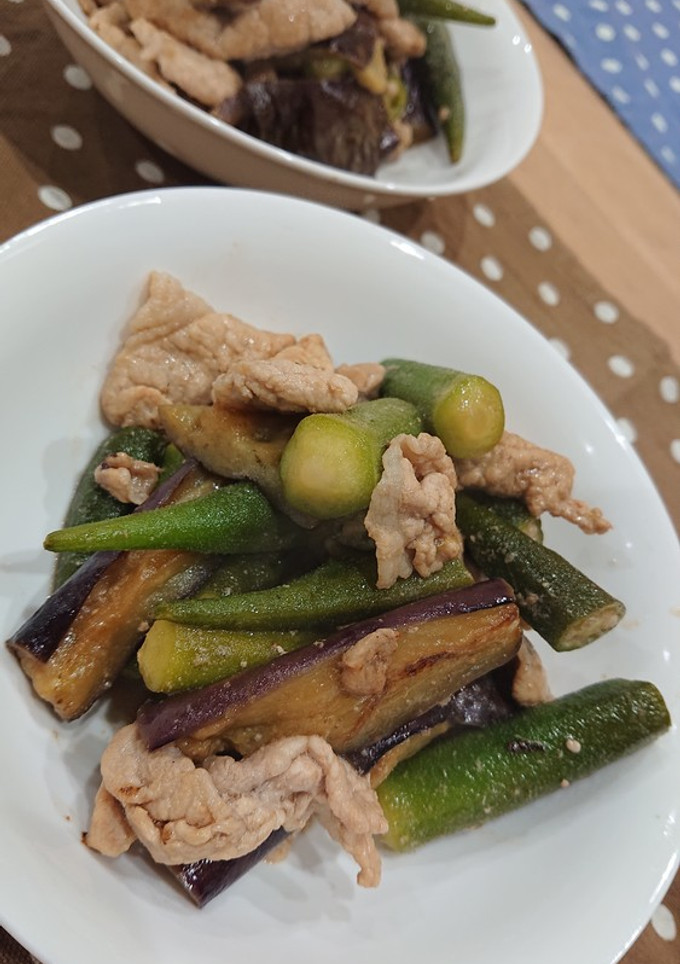 茄子とオクラと豚の味ぽん炒め-レシピのメイン写真