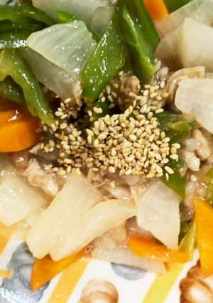 全てレンジ大根豚こま梅ポン酢味青椒肉絲風-レシピのメイン写真