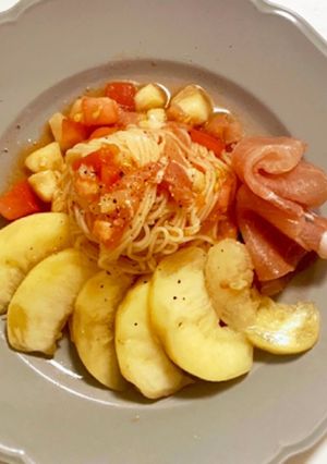 糖質ゼロ麺で火使わず、絶品トマトパスタ-レシピのメイン写真