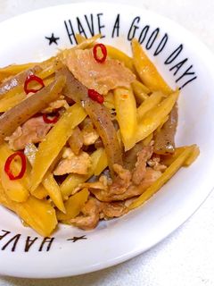 豚バラささがきごぼうの甘辛炒め煮♡-レシピのメイン写真
