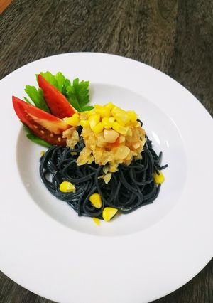 コーンとセロリのしもつかれ竹炭そば-レシピのメイン写真