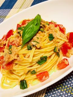 ツナとバジルトマトのやみつき冷製パスタ!-レシピのメイン写真