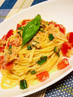 ツナとバジルトマトのやみつき冷製パスタ!-レシピのメイン写真