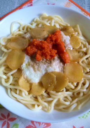 明太とろろ＋新生姜オイル漬け冷やしうどん-レシピのメイン写真