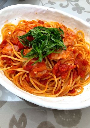 15分で出来るトマトパスタに大葉を添えて-レシピのメイン写真
