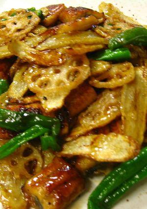 鰻の蒲焼と野菜揚げの甘辛いため-レシピのメイン写真