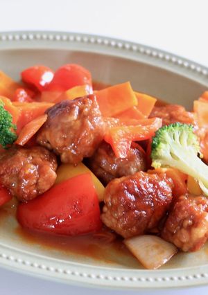 豚こま（薄切り）を丸めた揚げない本格酢豚-レシピのメイン写真